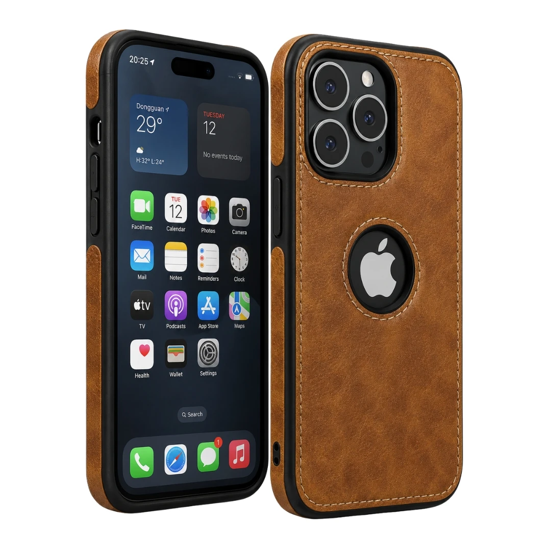 Apple iPhone 14 Pro Max Premium Vintage Leather Back Cover - Brown